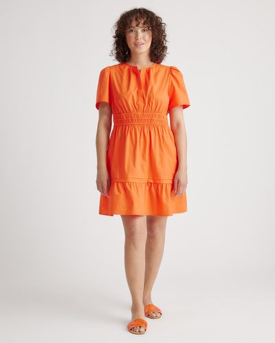 Quince Tiered Mini Dress, Organic Cotton - Orange