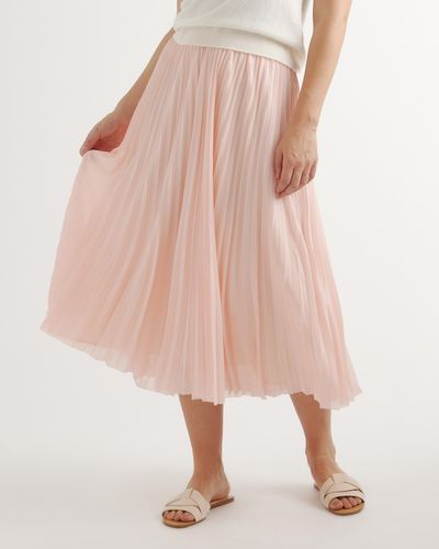 Quince Chiffon Pleated Midi Skirt, 100% Polyester - Pink