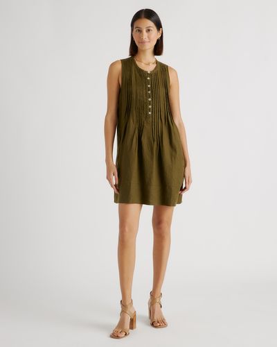Quince 100% European Linen Sleeveless Swing Dress - Green