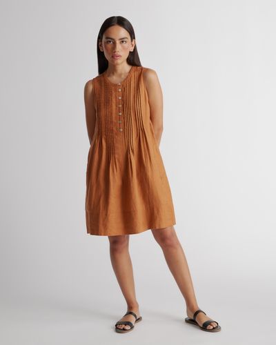 Quince 100% European Linen Sleeveless Swing Dress - Brown