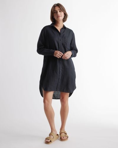 Quince 100% European Linen Shirt Dress, Organic Linen - Black