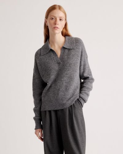 Quince Baby Alpaca-Wool Waffle Stitch Polo Sweater - Gray