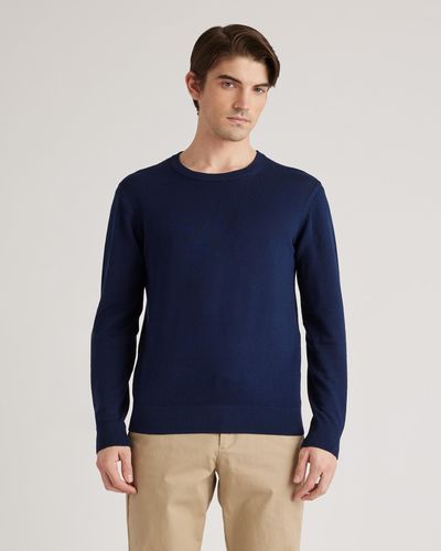 Quince Silk Pique Crewneck Sweater, Organic Cotton - Blue