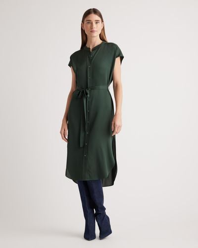 Quince Washable Stretch Silk Midi Shirt Dress, Mulberry Silk - Green