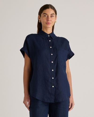 Quince 100% European Linen Camp Shirt - Blue