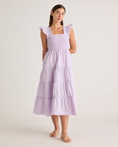 Quince Smocked Midi Dress, Organic Cotton - Pink