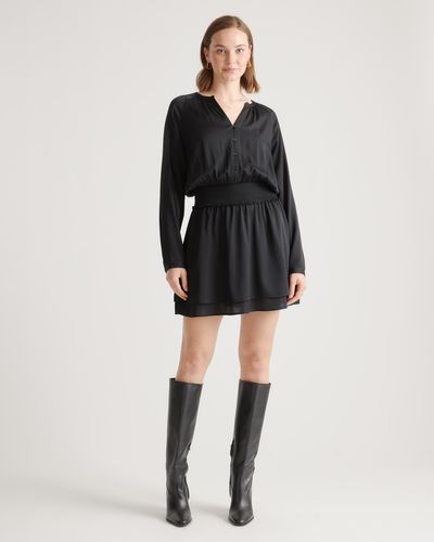 Quince Washable Stretch Silk Tiered Mini Dress - Black