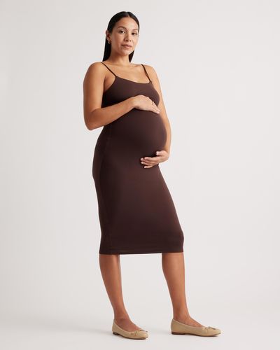 Quince Recycled Knit Maternity Midi Dress, Recycled Polyester - Brown