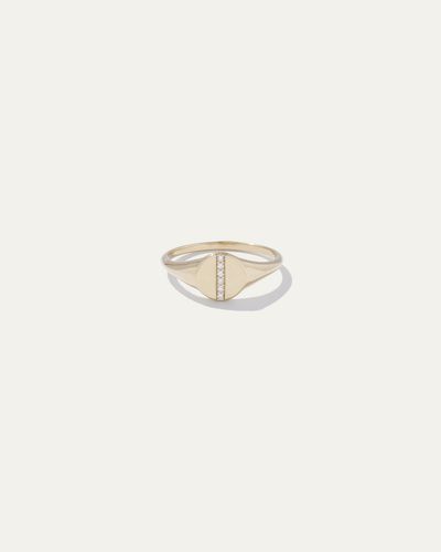 Quince 14K Pave Diamond Line Round Signet Ring - Natural