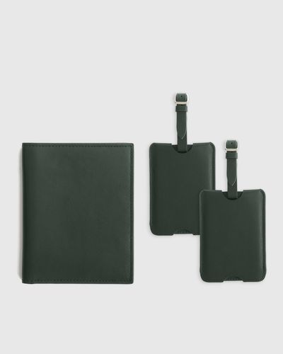 Quince Nappa Leather Rfid Blocking Passport Holder & Luggage Tags Set - Green
