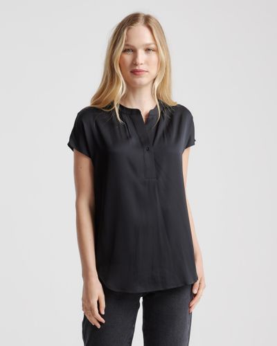 Quince Washable Stretch Silk Dolman Sleeve Blouse, Mulberry Silk - Black