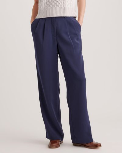 Quince Stretch Crepe Pleated Wide Leg Pants, Recycled Polyester - Blue