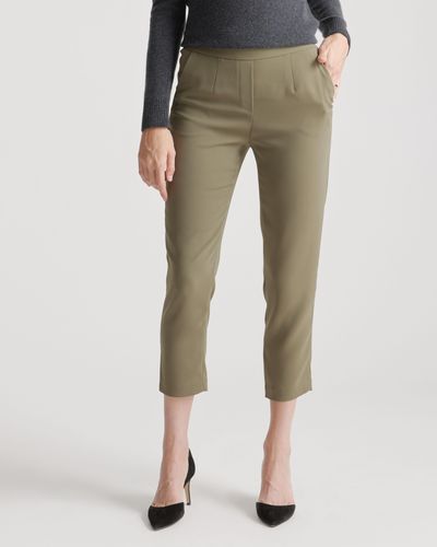Quince Stretch Crepe Pleated Ankle Pants, Recycled Polyester / Spandex - Green