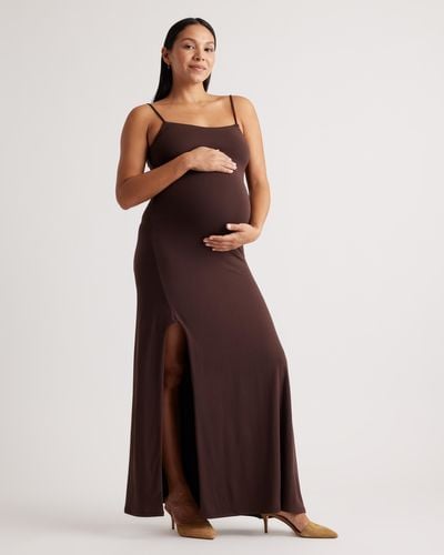 Quince Recycled Knit Maternity Maxi Dress, Recycled Polyester - Brown