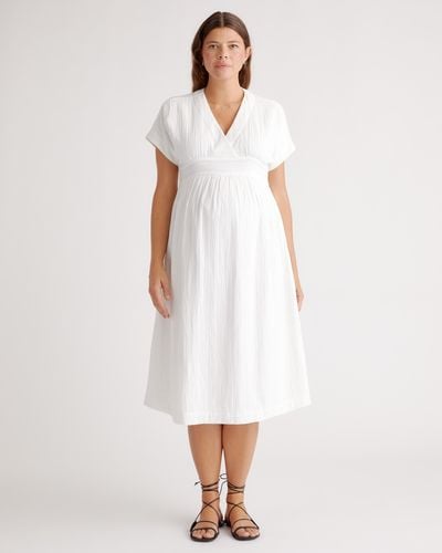 Quince Gauze Maternity Midi Dress, Organic Cotton - White