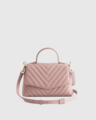 Quince Italian Leather Quilted Top Handle Satchel - Pink