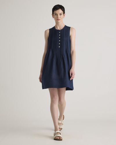 Quince 100% European Linen Sleeveless Swing Dress - Blue