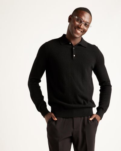 Quince Mongolian Cashmere Polo Sweater - Black