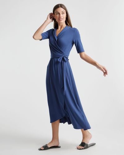 Quince Tencel Jersey Midi Wrap Dress - Blue