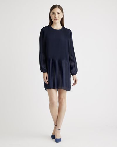 Quince Chiffon Pleated Long Sleeve Mini Dress, Recycled Polyester - Blue