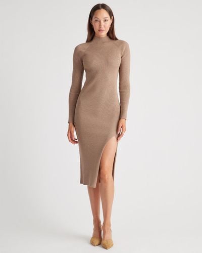 Quince Eco-Knit Ribbed Mock Neck Sweater Dress, Viscose - Natural