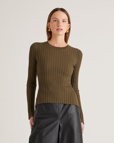 Quince Cotton Cashmere Ribbed Long Sleeve Sweater - Green