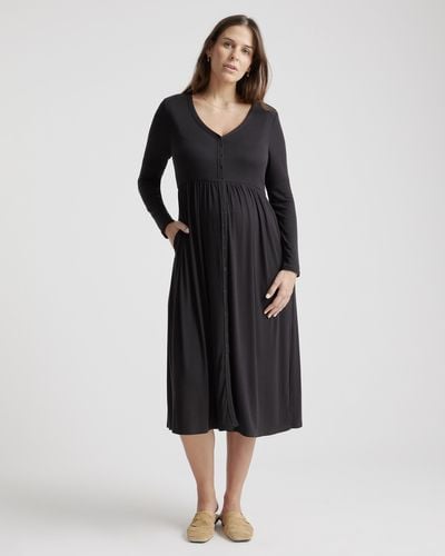 Quince Tencel Rib Maternity & Nursing Button Front Dress - Black