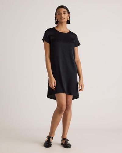 Quince 100% Washable Silk Stretch T-Shirt Dress - Black