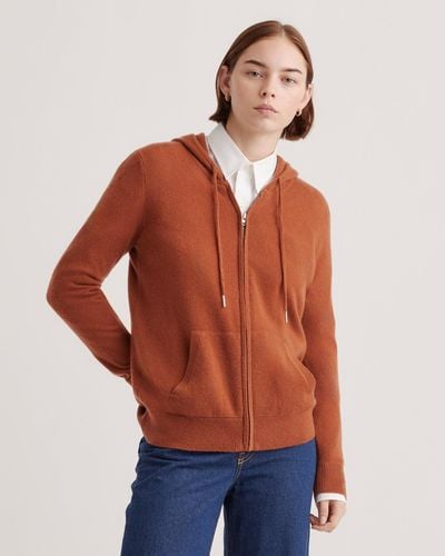 Quince Mongolian Cashmere Full-Zip Hoodie Jacket - Orange