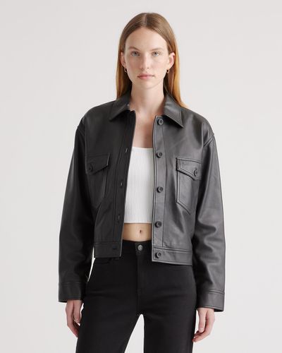 Quince Cropped Jacket, Leather - Gray