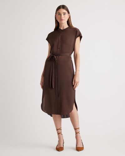 Quince Washable Stretch Silk Midi Shirt Dress, Mulberry Silk - Brown