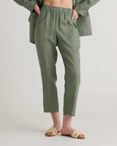 Quince 100% European Linen Tapered Ankle Pants - Green