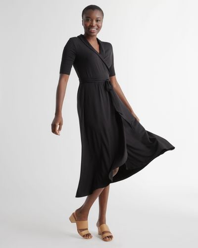 Quince Tencel Jersey Midi Wrap Dress - Black