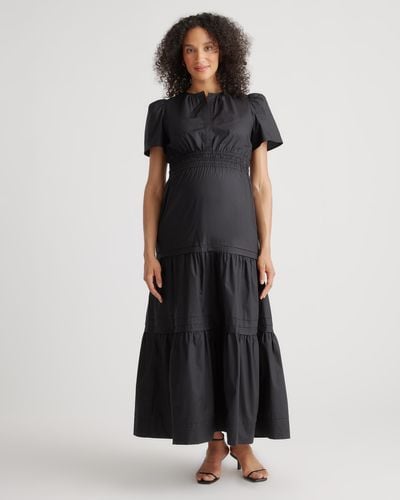 Quince Maternity Tiered Maxi Dress, Organic Cotton - Black
