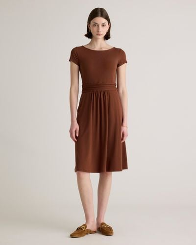 Quince Tencel Jersey Ruched Waist Dress - Brown