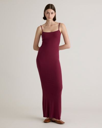 Quince Tencel Rib Knit Maxi Slip Dress, Cotton/Modal - Red