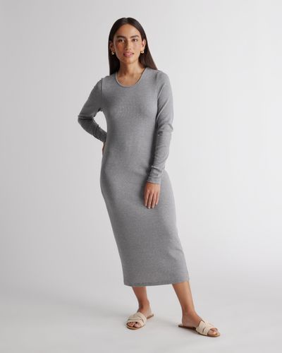 Quince Tencel Rib Knit Long Sleeve Dress - Gray