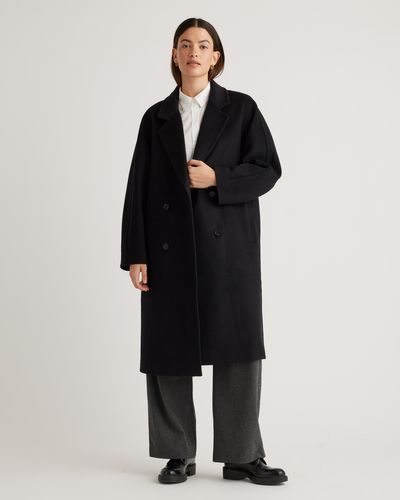 Quince Italian Wool Double-Breasted Slouch Coat - Black