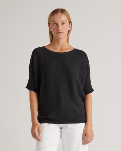 Quince Lightweight Cotton Cashmere Link-Stitch Dolman Sweater - Black