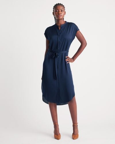 Quince Washable Stretch Silk Midi Shirt Dress, Mulberry Silk - Blue
