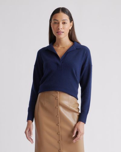 Quince Mongolian Cashmere Polo Sweater - Blue