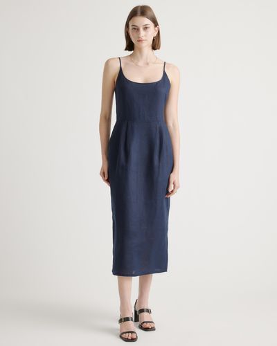 Quince 100% European Linen Scoop Neck Midi Dress - Blue
