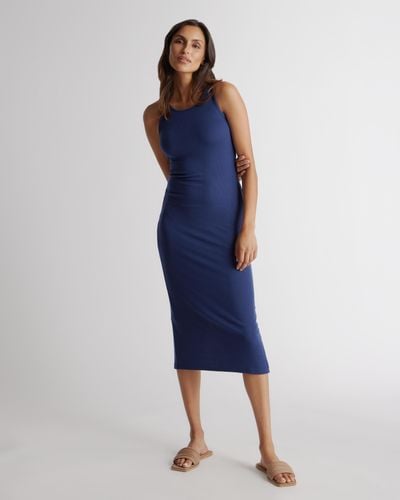 Quince Tencel Rib Knit Sleeveless Dress - Blue