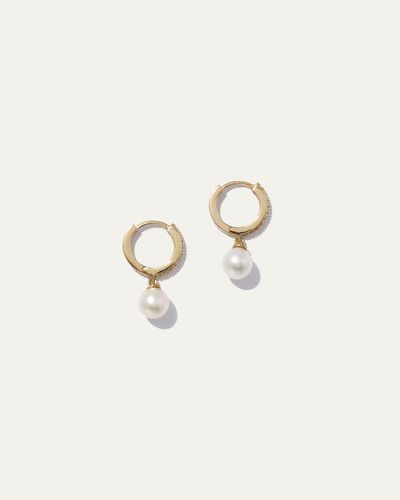 Quince 14K Pave Diamond Hoop Pearl Drop Earrings - Natural