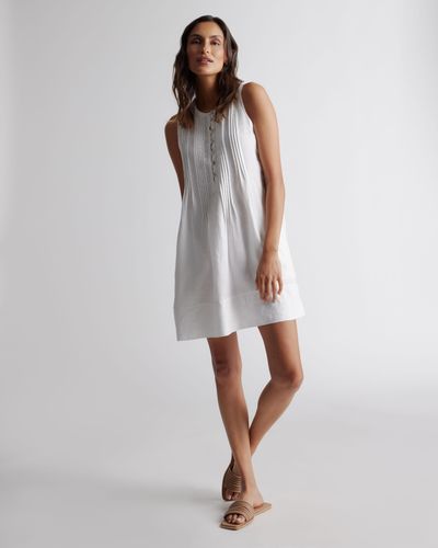 Quince 100% European Linen Sleeveless Swing Dress - White