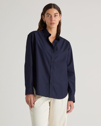 Quince Poplin Long Sleeve Shirt, Organic Cotton - Blue