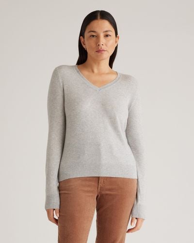 Quince Mongolian Cashmere V-Neck Sweater - Gray