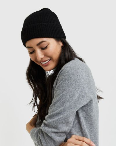 Quince Mongolian Cashmere Ribbed Beanie - Black