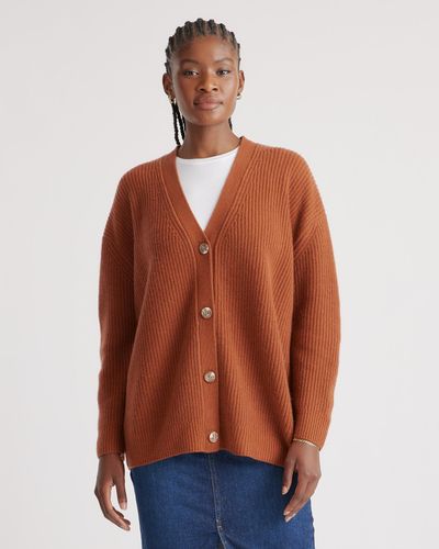 Quince Mongolian Cashmere Oversized Boyfriend Cardigan Sweater - Brown