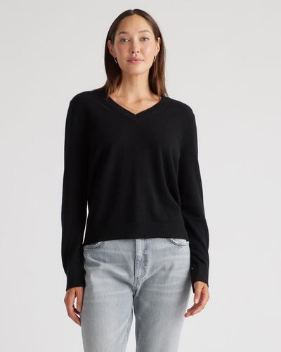 Quince Mongolian Cashmere Relaxed V-Neck Sweater - Black